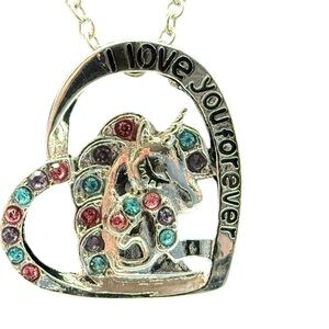 Silver Unicorn Heart Pendant Necklace